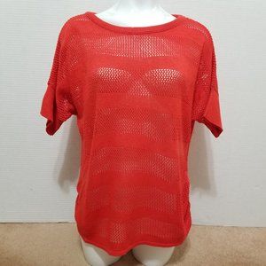 New Directions sweater Large pullover mixed open knit striped short sleeve